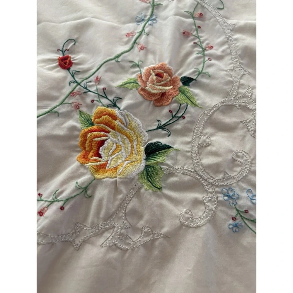 Vintage Embroidered Tablecloth Flowers & Vines Large 64